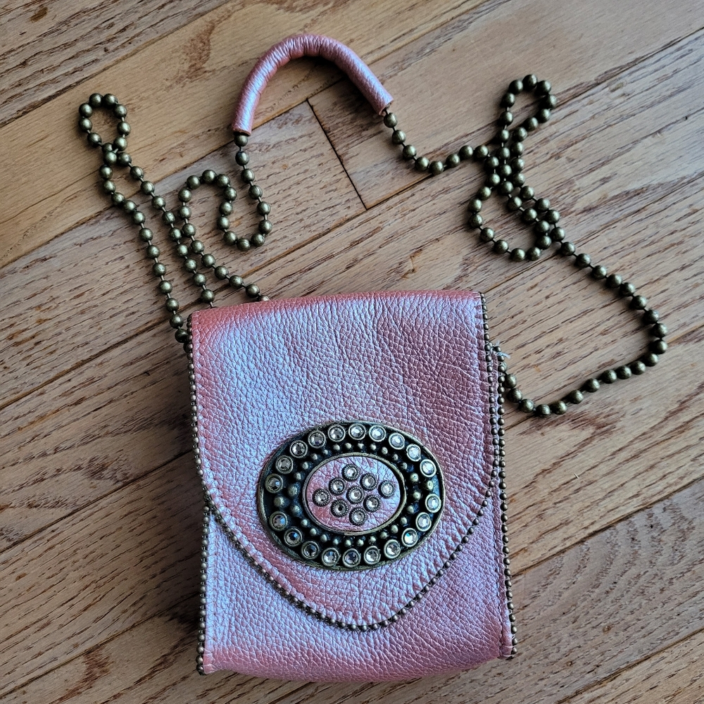 Leatherock Medallion Rhinestone Studded Chain Crossbody Purse Phone Bag